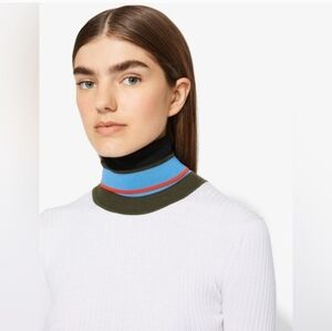 Proenza Schouler PSWL Long Sleeve Ribbed Top with Multicolor Striped Collar XS
